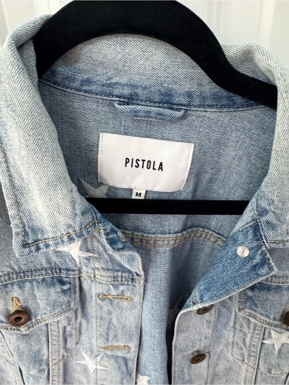 pistola Light Blue Denim Star Print Jean Jacket - Picture 3 of 4